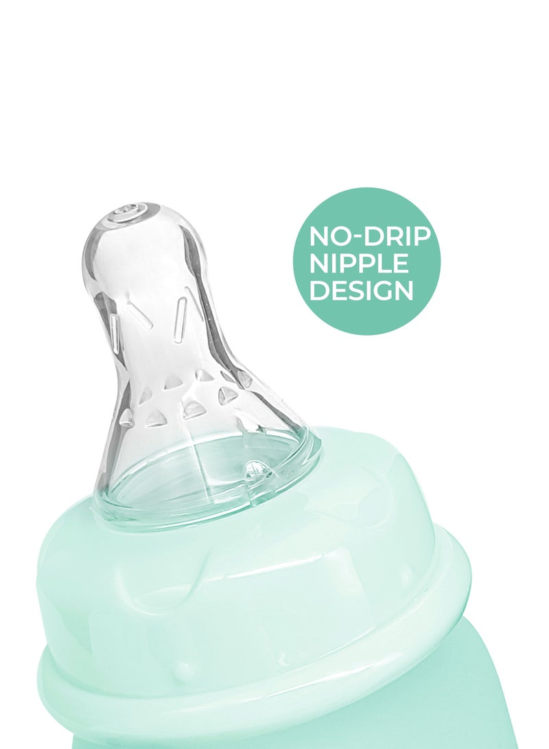 لوكو زجاجة رضاعة  لوكو مغطاة بطبقة سيليكون (زجاج من الداخل/سيليكون من الخارج)، جسم انسيابي، ملمس طبيعي، سهلة التنظيف، مقاومة للحرارة، 240 مل، +6 أشهر - Image 4