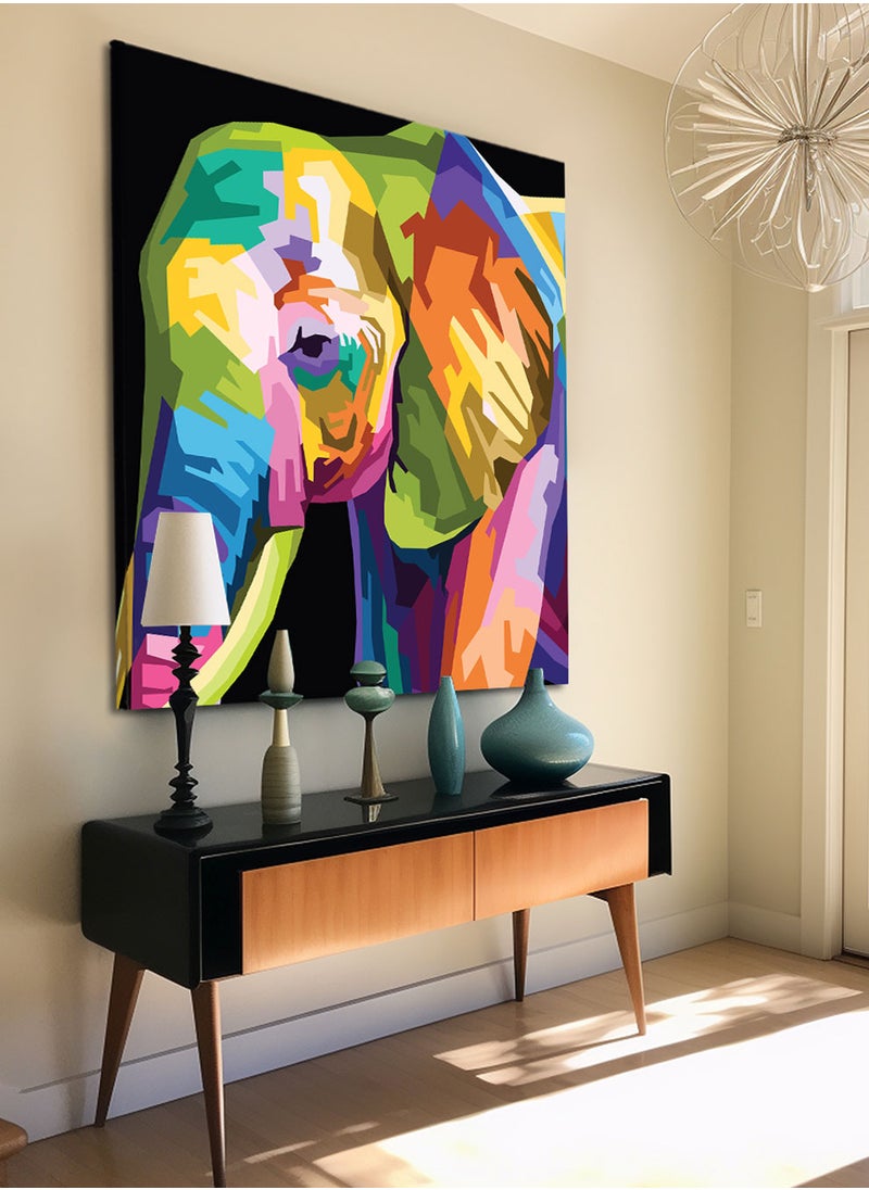 LOWHA Square Canvas Wall Art Stretched Over Wooden Frame with Colourful Elephant Conceptual Art Painting  - Image 1
