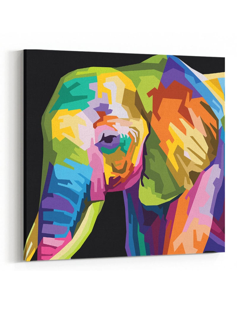 LOWHA Square Canvas Wall Art Stretched Over Wooden Frame with Colourful Elephant Conceptual Art Painting  - Image 4