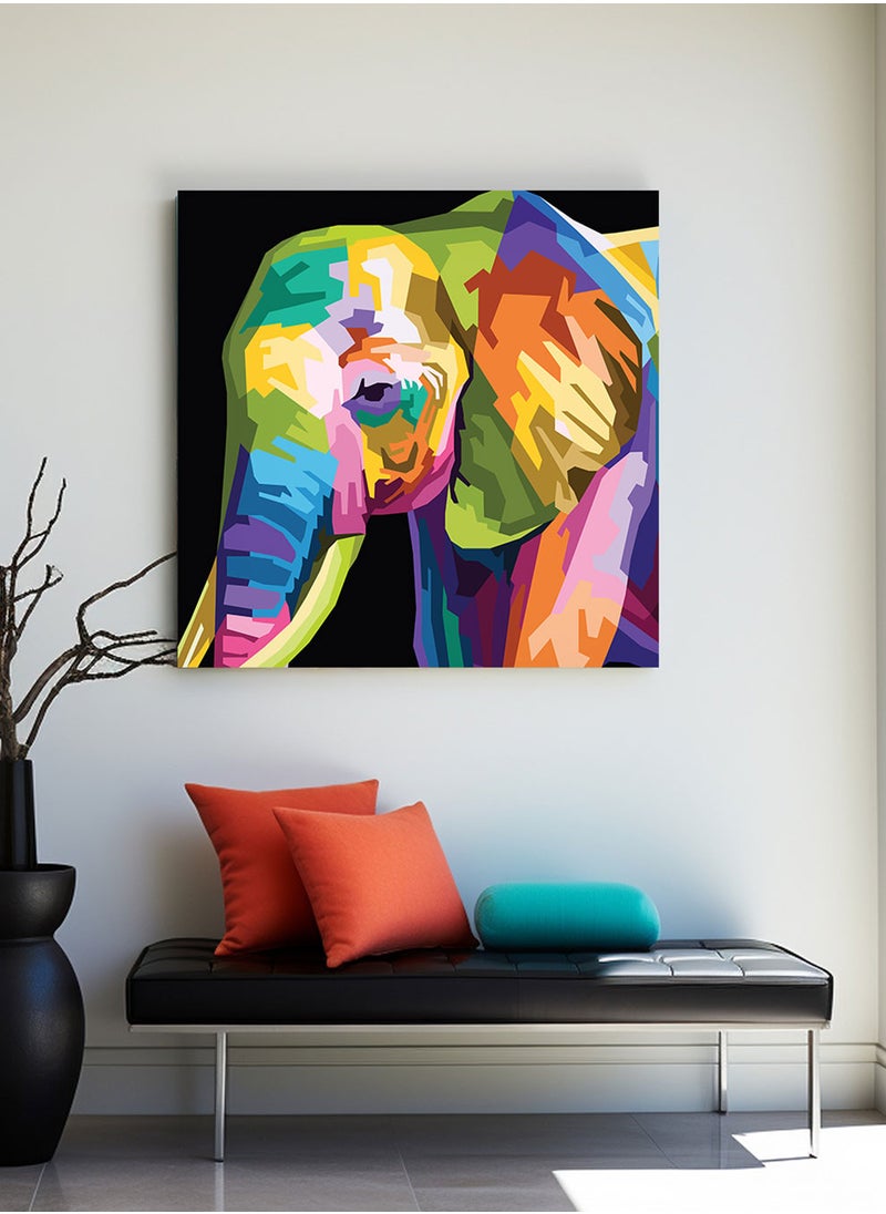 LOWHA Square Canvas Wall Art Stretched Over Wooden Frame with Colourful Elephant Conceptual Art Painting  - Image 2