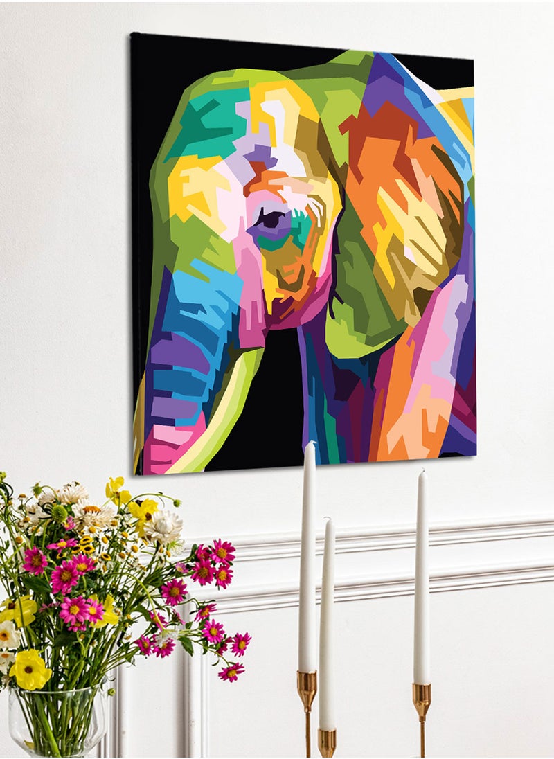 LOWHA Square Canvas Wall Art Stretched Over Wooden Frame with Colourful Elephant Conceptual Art Painting  - Image 3