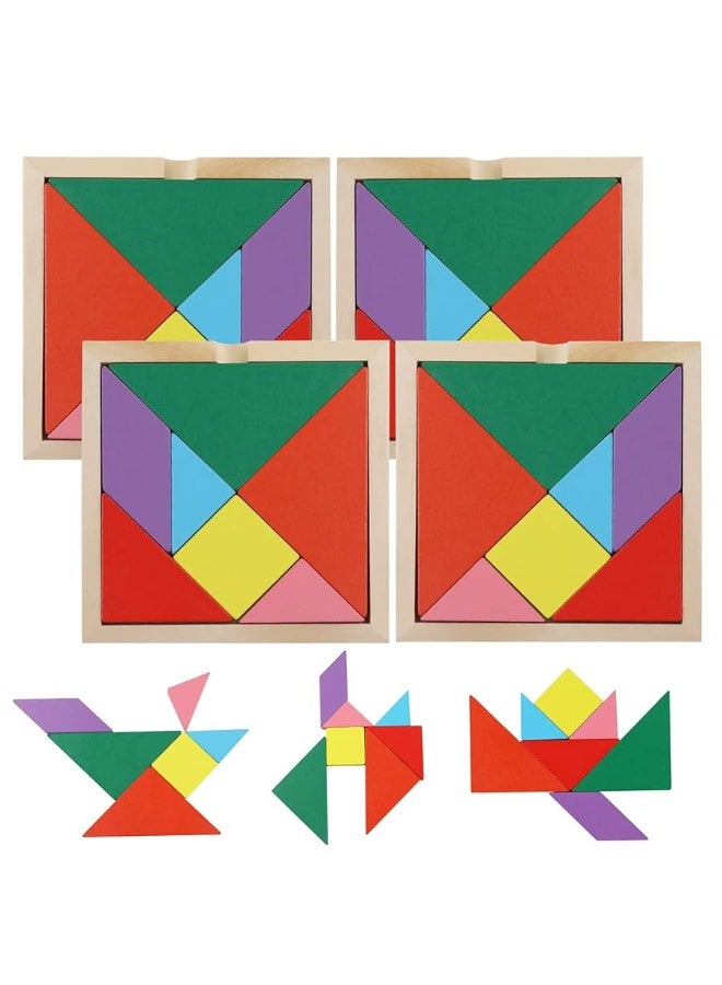 3 otters ألغاز تانغرام خشبية من 3 قنادس، مجموعة كتل خشبية مكونة من 28 قطعة، ألعاب تانغرام تعليمية كلاسيكية للأطفال - Image 3