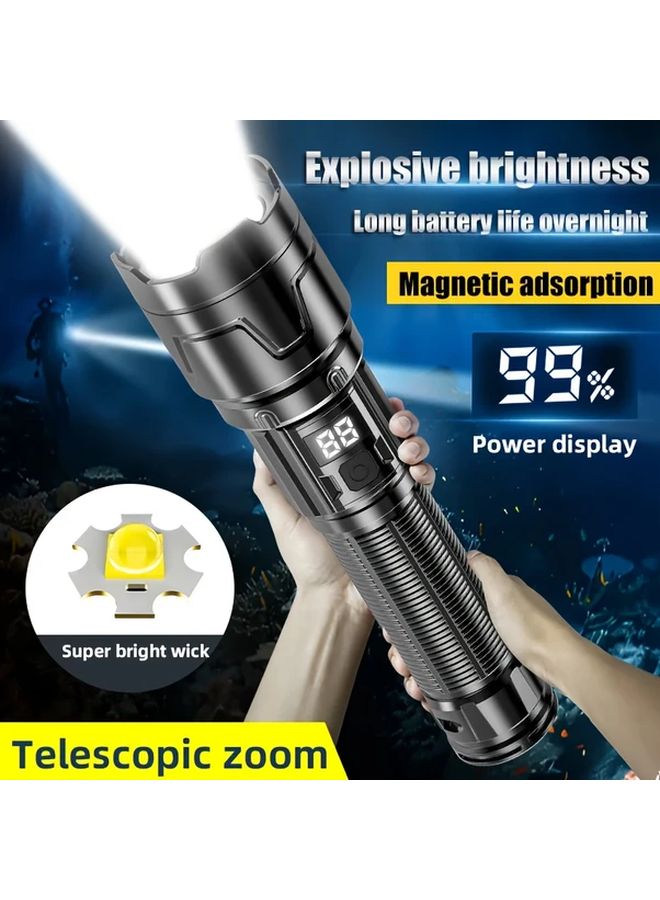 Black Super Bright Rechargeable LED Flashlight Telescopic Zoom Portable for Camping Hiking - Image 3
