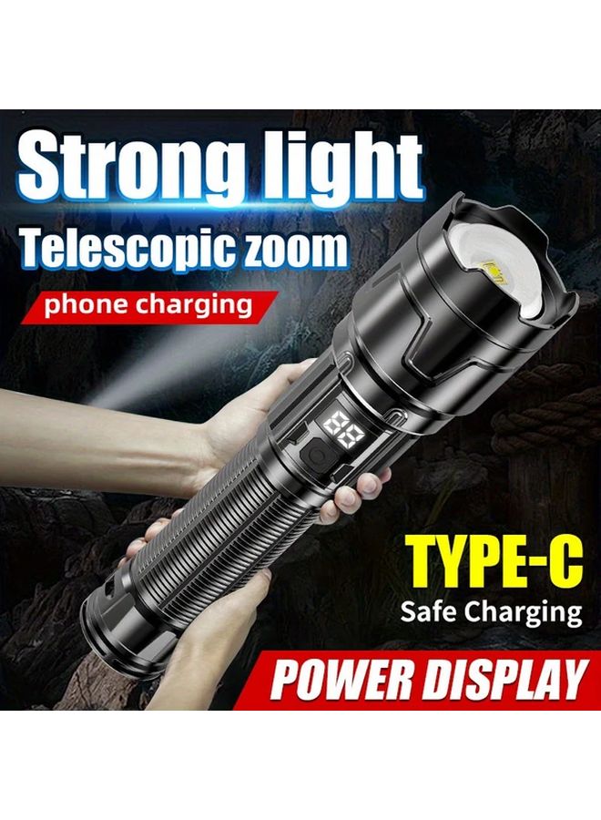 Black Super Bright Rechargeable LED Flashlight Telescopic Zoom Portable for Camping Hiking - Image 4