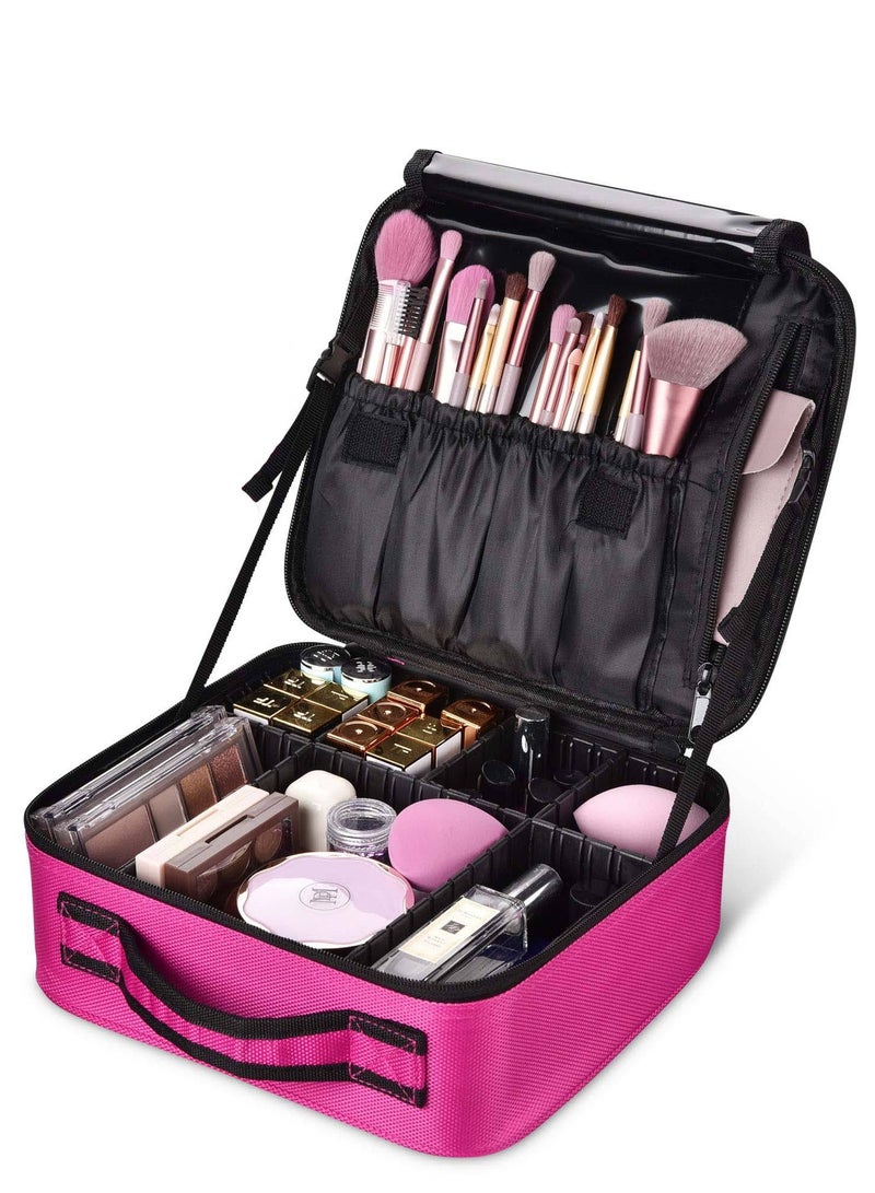 Festive Gallery Travel Makeup Bag,Portable Travel Makeup Cosmetic Case Organizer Artist Storage Bag with Adjustable Dividers for Cosmetics Makeup Brushes Toiletry Jewelry Digital Accessories (Pink) - Image 1