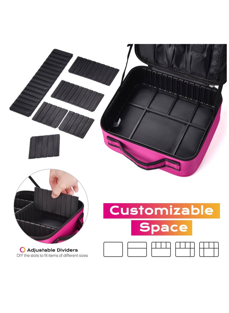 Festive Gallery Travel Makeup Bag,Portable Travel Makeup Cosmetic Case Organizer Artist Storage Bag with Adjustable Dividers for Cosmetics Makeup Brushes Toiletry Jewelry Digital Accessories (Pink) - Image 2