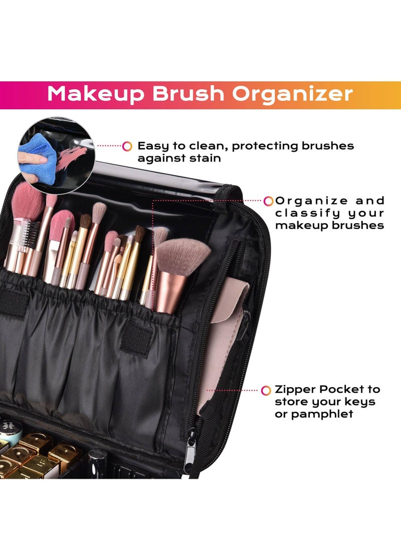 Festive Gallery Travel Makeup Bag,Portable Travel Makeup Cosmetic Case Organizer Artist Storage Bag with Adjustable Dividers for Cosmetics Makeup Brushes Toiletry Jewelry Digital Accessories (Pink) - Image 4