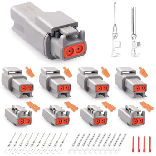 JRready ST6329-2 Deutsch DTM Connectors kit 2 Pin Gray Waterproof DTM Connector 2 Pin 4 Sets, with Stamped Contacts Pin Sockets Size 20 (16-22 AWG), Deutsch pin kit - Image 1