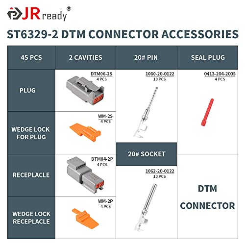 JRready ST6329-2 Deutsch DTM Connectors kit 2 Pin Gray Waterproof DTM Connector 2 Pin 4 Sets, with Stamped Contacts Pin Sockets Size 20 (16-22 AWG), Deutsch pin kit - Image 2