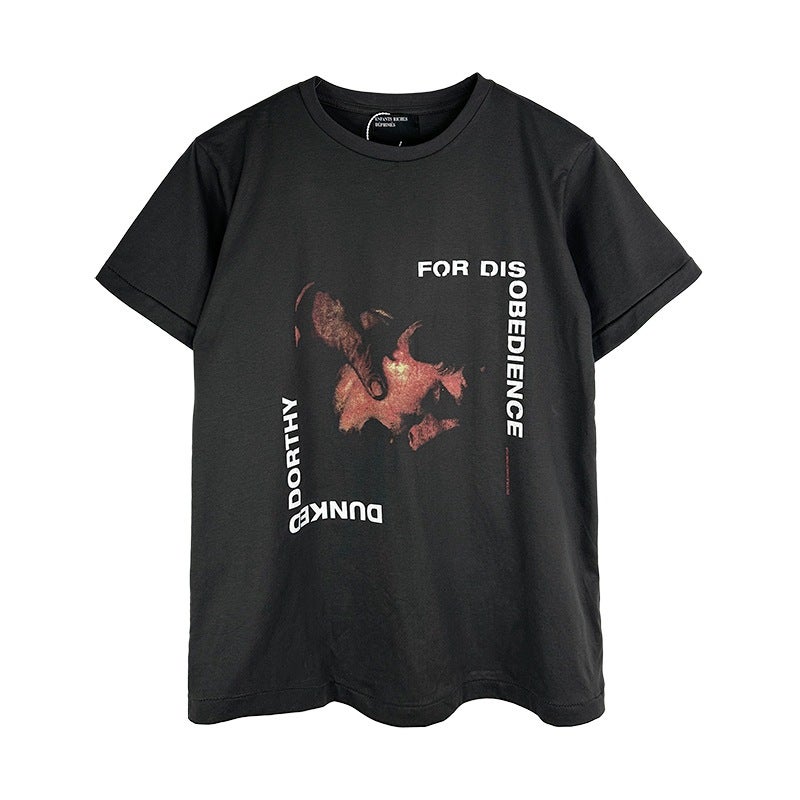 American High Street Erd Melancholy Rich Second Generation Retro Printed Short-Sleeved Summer Loose Casual Trendyy Couple T-Shirt Trend 6008 dark gray 