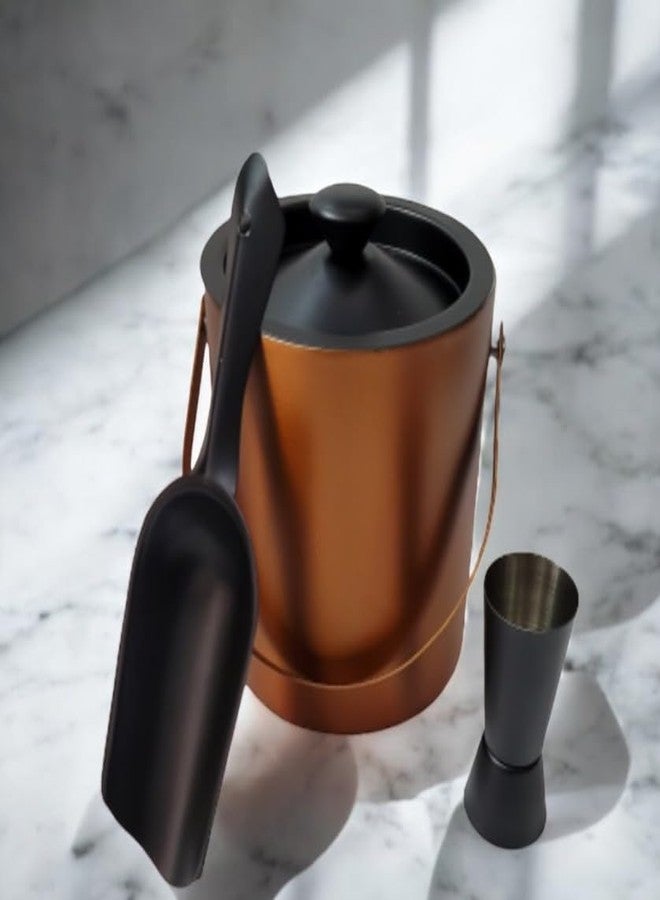 Proniks Modern Ice Bucket Set with Scoop and Jigger, Copper and Black, Barware Collection - Image 1
