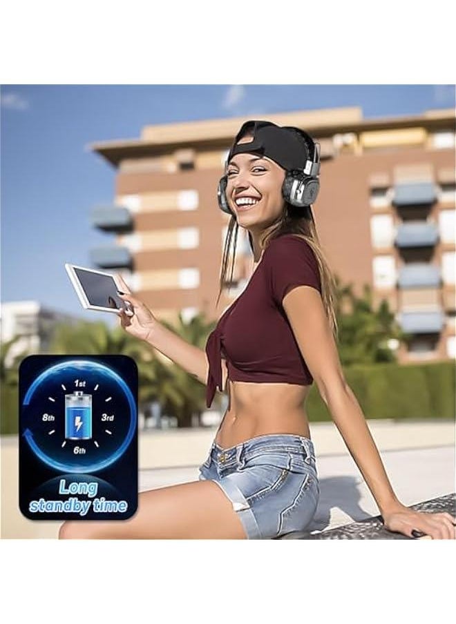 Generic Premium Stylish Leather Wireless Bluetooth Over Ear Headphones,Vintage Bluetooth 5.4 Headphones with HiFi Stereo & Type-C,Soft Printing Process Cortex for Unparalleled Audio Experience(Black)  - Image 5