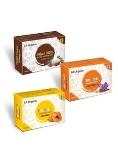 LA Organo LA Organo Handmade Shea Cocoa,Kumkumadi & Papaya Bath Soap (100g each, Pack Of 3)  - Image 1