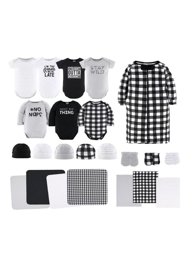 The Peanut Shell طقم هدايا بيبي ليت من بي نات شيل للفتيات - طقم هدايا مكون من 23 قطعة للمولودات الجدد، ملابس وضروريات المواليد - ملابس للفتيات من 0-3 أشهر - أسود وأبيض - Image 1