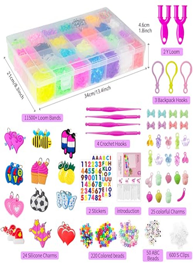 Loom Bracelet Kit, 12000+ Deluxe Rubber Bands Set, 28 Colors Elastic Bracelet Making Kit with Clips Beads Charms  - Image 1