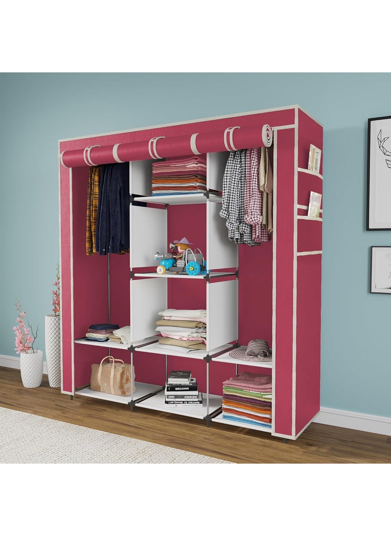 Whitecloud TRANSFORMING HOMES Whitecloud TRANSFORMING HOMES Foldable Wardrobe 6 and 2 Racks 125X43X165 cm with Side Pocket Maroon Standard Size Storage Unit  - Image 1