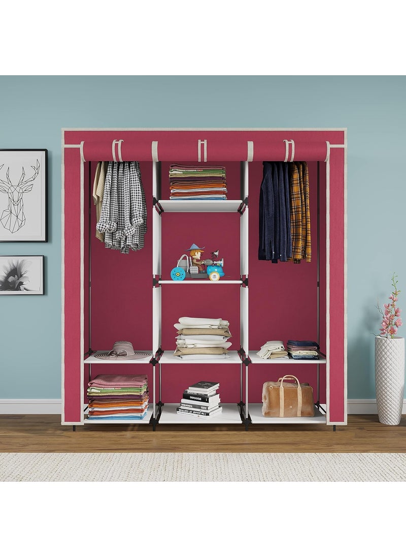 Whitecloud TRANSFORMING HOMES Whitecloud TRANSFORMING HOMES Foldable Wardrobe 6 and 2 Racks 125X43X165 cm with Side Pocket Maroon Standard Size Storage Unit  - Image 2