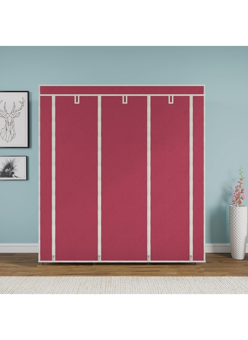 Whitecloud TRANSFORMING HOMES Whitecloud TRANSFORMING HOMES Foldable Wardrobe 6 and 2 Racks 125X43X165 cm with Side Pocket Maroon Standard Size Storage Unit  - Image 3