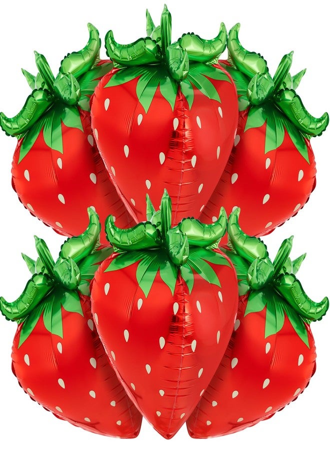 PullCrease 6 Pack 4d Strawberry Balloons 29 Inch Giant Cute Strawberry Foil Balloons for Summer Sweet Berry Themed Birthday Party Decorations Supplies Favors - Image 1