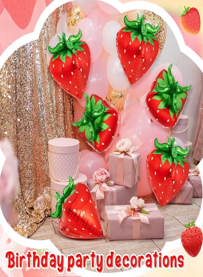 PullCrease 6 Pack 4d Strawberry Balloons 29 Inch Giant Cute Strawberry Foil Balloons for Summer Sweet Berry Themed Birthday Party Decorations Supplies Favors - Image 5
