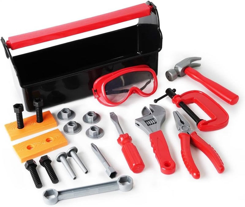 BOLEY Boley 21Piece Kids Tool Set with Toolbox  Realistic Toy Tools for Toddlers and Children  Safe and Durable Pretend Play Construction Set with Hammer Wrench Pliers Goggles Bolts and More - Image 1