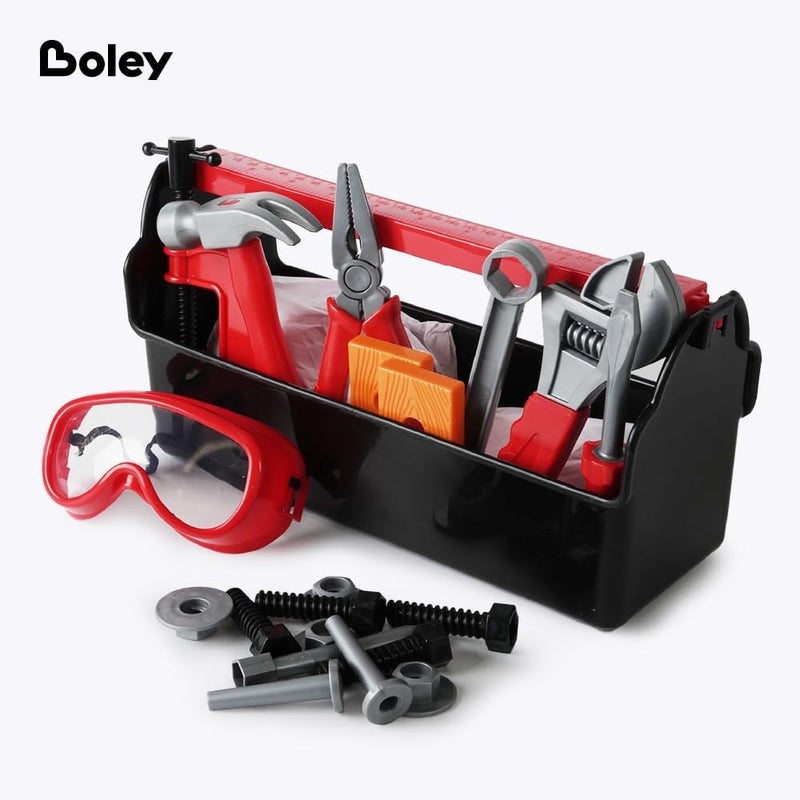 BOLEY Boley 21Piece Kids Tool Set with Toolbox  Realistic Toy Tools for Toddlers and Children  Safe and Durable Pretend Play Construction Set with Hammer Wrench Pliers Goggles Bolts and More - Image 2