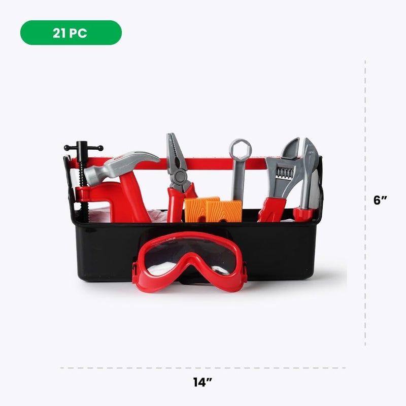 BOLEY Boley 21Piece Kids Tool Set with Toolbox  Realistic Toy Tools for Toddlers and Children  Safe and Durable Pretend Play Construction Set with Hammer Wrench Pliers Goggles Bolts and More - Image 5