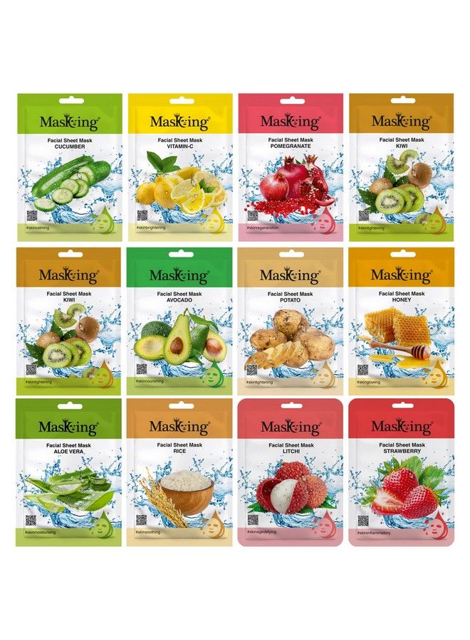 MASKING Beauty Facial Sheet Mask; Natural Sheet Mask Ingredients ; Ideal For Women & Men; Combo Pack Of 12 (240Ml)  - Image 2