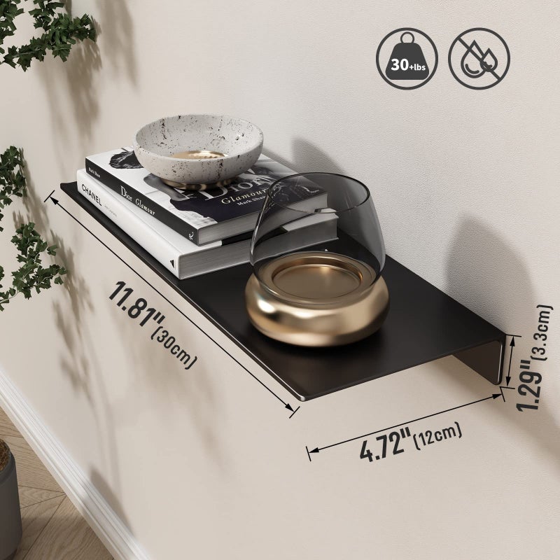 Danpoo Metal Wall Shelf, Black Floating Shelf, Small Bathroom Shelf, 12" Display Shelves for Wall Storage - Image 2