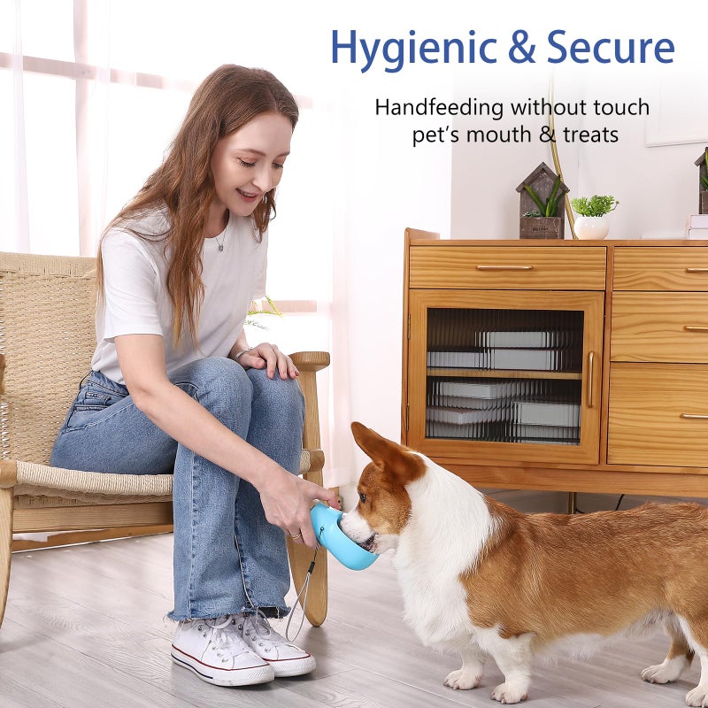 Colorday Handheld Dog Treat Dispenser Built-in Clicker & Treat Pouch, Slow Feeder for Puppy Training Walking Hiking Traveling (6.7 OZ, Blue) - Image 2