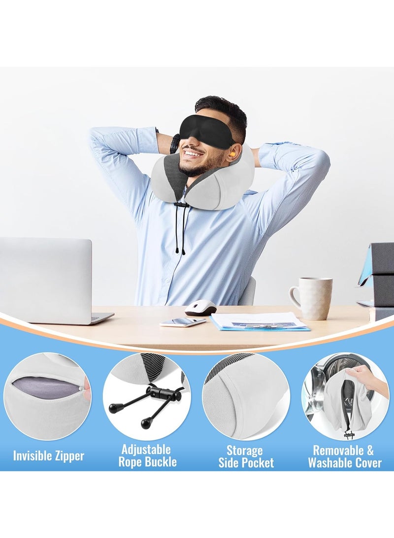 DUNISO Travel Pillow, Airplane Neck Pillow Neck & Head Support Pillow, Portable Memory Foam Neck Pillow, Pain Relief Neck Pillows,360°Surround Support, Comfortable and Breathable, Suitable for Sleeping Airplane Car Office and Home - Image 1