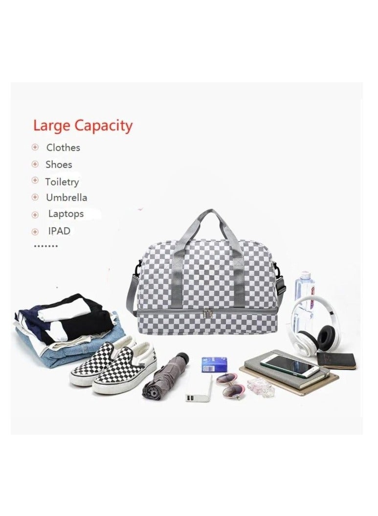 م اكس م حقيبة سفر نسائية، حقيبة رياضية خفيفة الوزن مقاومة للماء مع حجرة للأحذية (رمادية) - Image 4