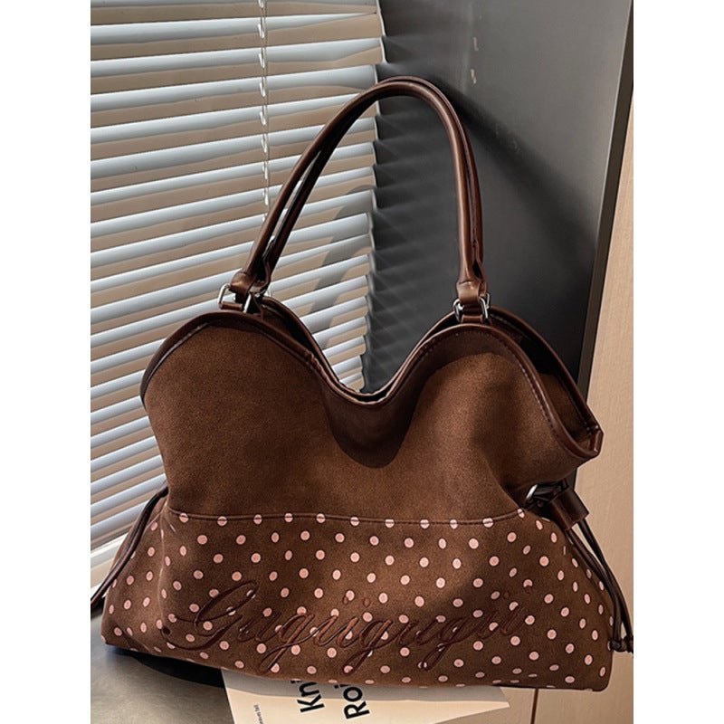 Women's Fashion Leopard Print Large Capacity Tote Bag Polka Dot Suede Shoulder Handbag - Image 2