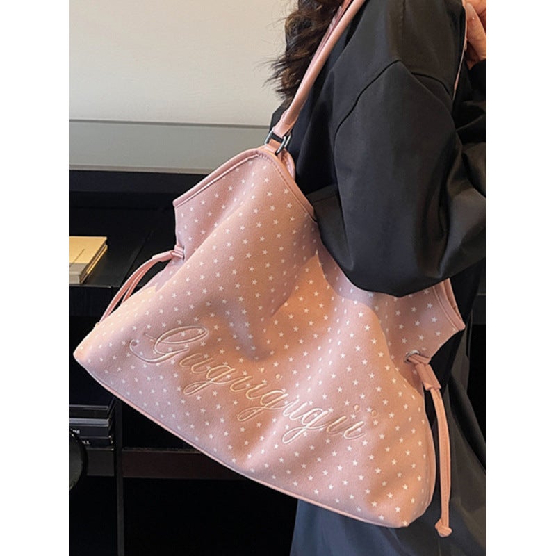 Women's Fashion Leopard Print Large Capacity Tote Bag Polka Dot Suede Shoulder Handbag - Image 1