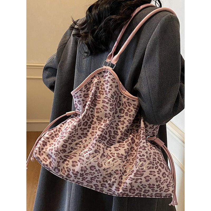 Women's Fashion Leopard Print Large Capacity Tote Bag Polka Dot Suede Shoulder Handbag - Image 5