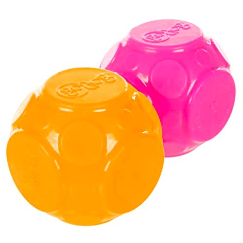 goDog 2Pack Silent Squeak Ball Dog Toy Set for Light to Moderate Chewers OrangePink 2Pack - Image 1