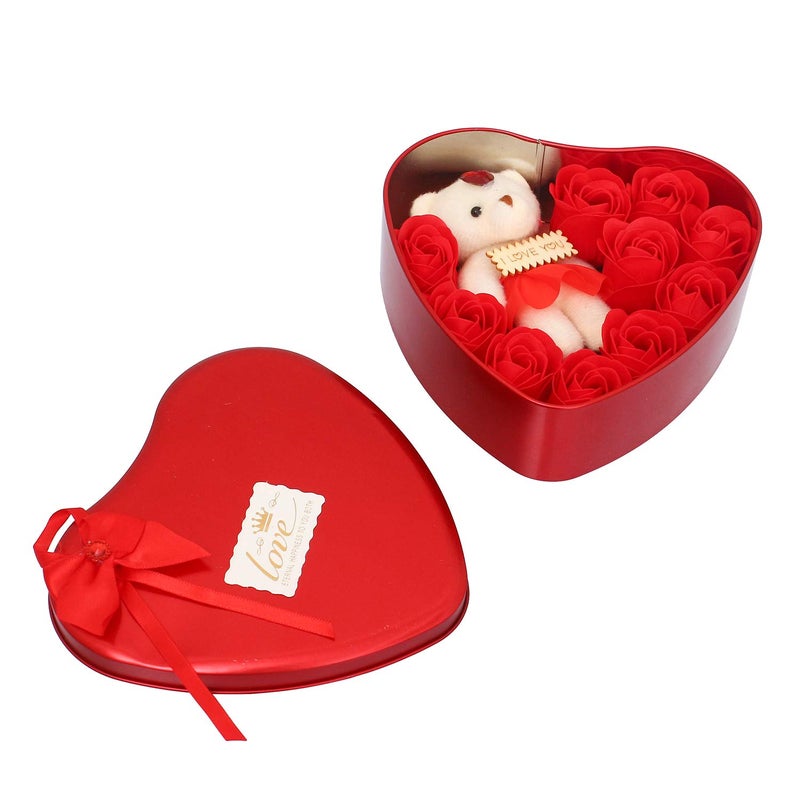 WebelKart Unique Valentine Day Gift for Wife Special Valentines Day Gift for Lover Valentine Day Gift for Wife Heart Shaped Box with Teddy and Roses - Image 4
