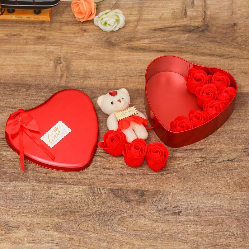 WebelKart Unique Valentine Day Gift for Wife Special Valentines Day Gift for Lover Valentine Day Gift for Wife Heart Shaped Box with Teddy and Roses - Image 2