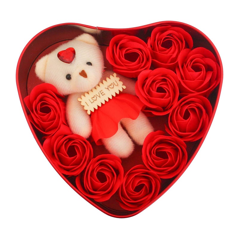 WebelKart Unique Valentine Day Gift for Wife Special Valentines Day Gift for Lover Valentine Day Gift for Wife Heart Shaped Box with Teddy and Roses - Image 3
