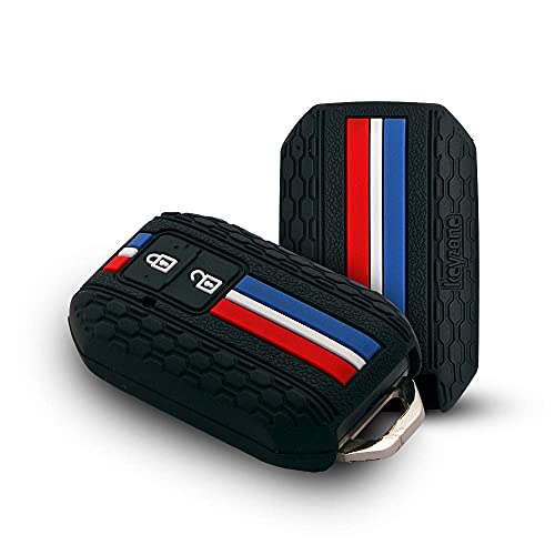 Keyzone Striped Silicone Key Cover Compatible for Glanza, Urban Cruiser Taisor, Rumion, Urban Cruiser Hyryder 2 Button Smart Key (Black) - Image 1