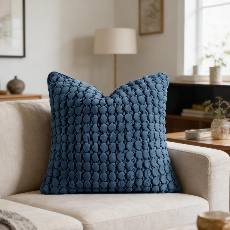 COCOPLOCEUS 1 Piece Euro Sham Blue Pillow Covers 24x24 Decorative Farmhouse Pillow Covers Velvet Square Cushion Covers Soft Bubble Texture Euro Shams for Couch Sofa Bed Living Room - Image 1