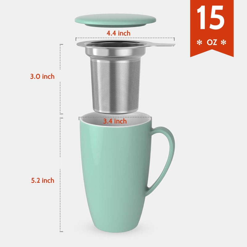 Sweese Tea Cup with Infuser and Lid, Microwave Safe Tea Mug with Handle - 15oz Porcelain Cup for Tea Warm and Hot Water - Quality Tea Infuser Cup for Tea Drinker - Image 2