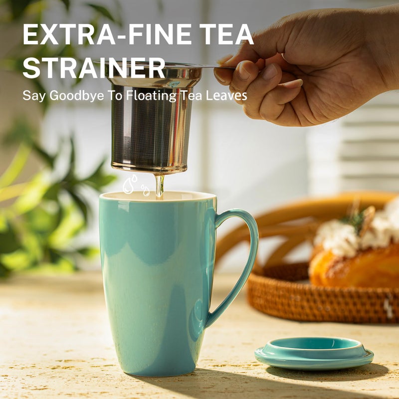 Sweese Tea Cup with Infuser and Lid, Microwave Safe Tea Mug with Handle - 15oz Porcelain Cup for Tea Warm and Hot Water - Quality Tea Infuser Cup for Tea Drinker - Image 5