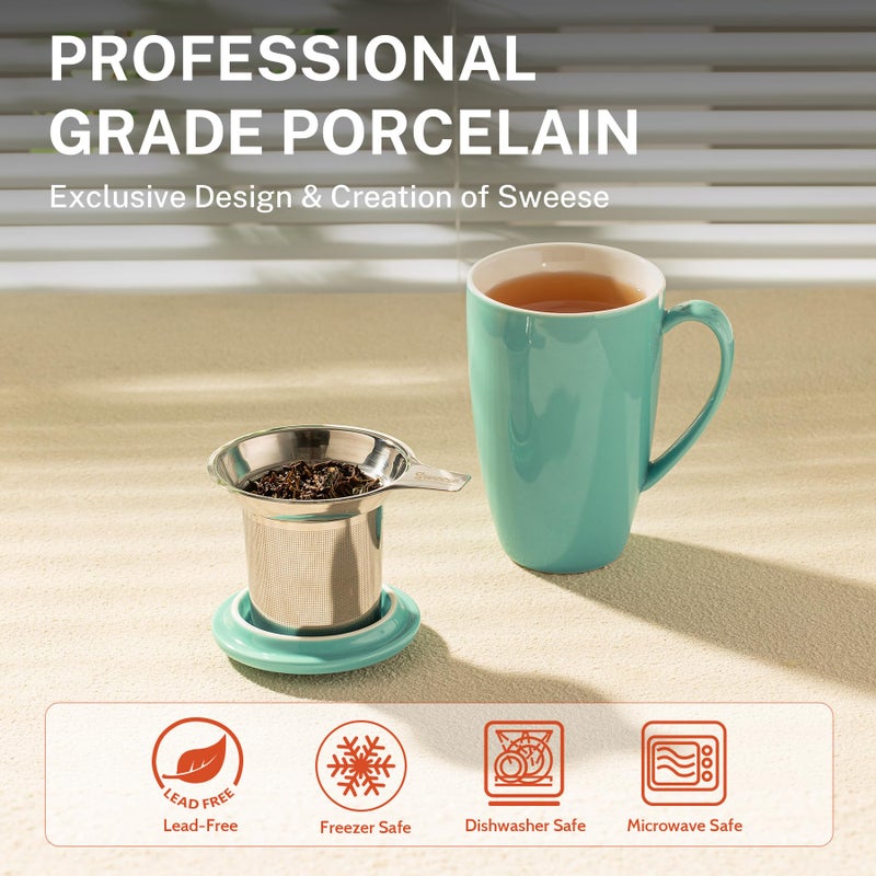 Sweese Tea Cup with Infuser and Lid, Microwave Safe Tea Mug with Handle - 15oz Porcelain Cup for Tea Warm and Hot Water - Quality Tea Infuser Cup for Tea Drinker - Image 3