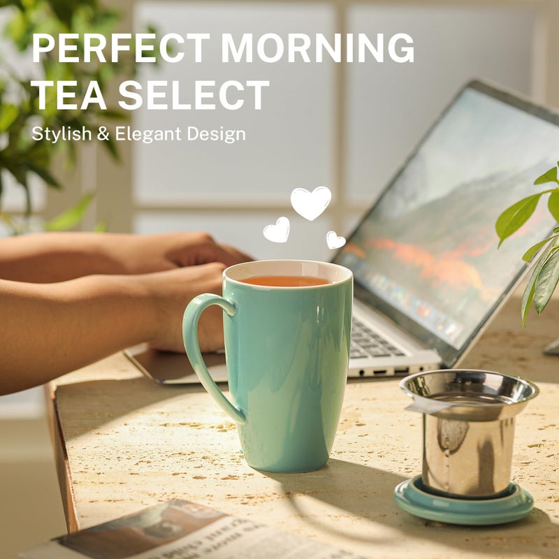 Sweese Tea Cup with Infuser and Lid, Microwave Safe Tea Mug with Handle - 15oz Porcelain Cup for Tea Warm and Hot Water - Quality Tea Infuser Cup for Tea Drinker - Image 4