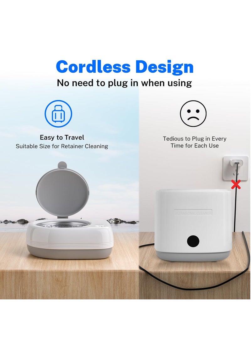 SYOSI Ultrasonic Retainer Cleaner, Cordless and Portable, Retainer Cleaner Machine with 2000mAh, 50kHz Dental Cleaning Pod for All Dental Retainer Mouth Guard Aligner Whitening Trays - Image 2