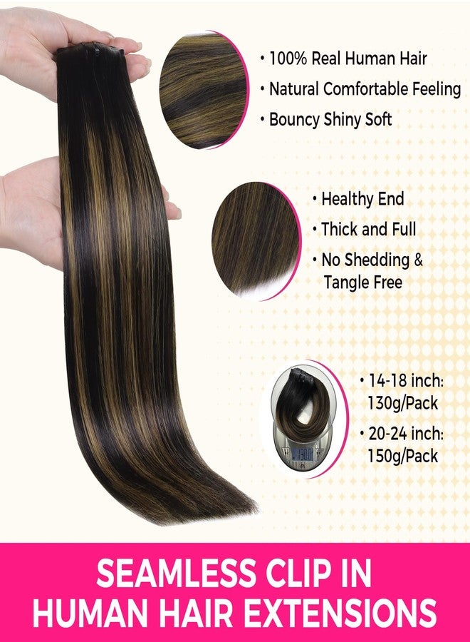Lashey Seamless Clip in Hair Extensions Human Hair 9pcs Straight Natural Black Mixed Chestnut Brown 130g 18 Inch Clip in Hair Extensions with Thin PU Soft Invisible Edge for Women - Image 3