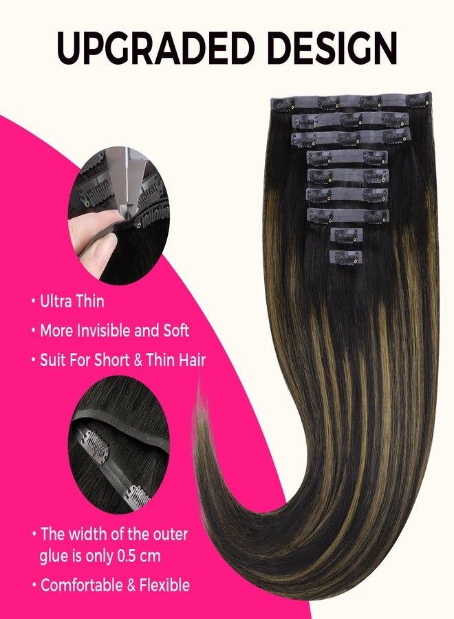 Lashey Seamless Clip in Hair Extensions Human Hair 9pcs Straight Natural Black Mixed Chestnut Brown 130g 18 Inch Clip in Hair Extensions with Thin PU Soft Invisible Edge for Women - Image 4