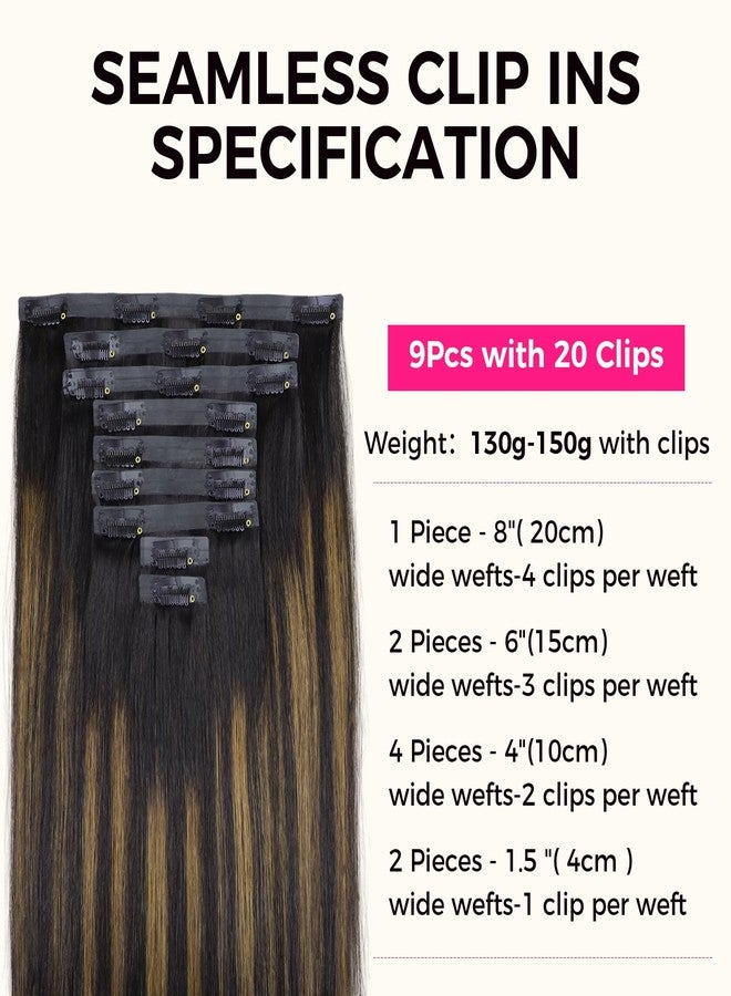 Lashey Seamless Clip in Hair Extensions Human Hair 9pcs Straight Natural Black Mixed Chestnut Brown 130g 18 Inch Clip in Hair Extensions with Thin PU Soft Invisible Edge for Women - Image 2