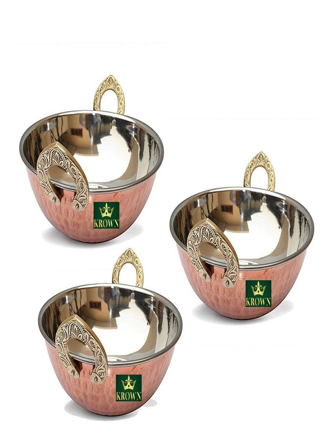 KROWN® Handmade Stainless Steel Copper Dish/Kadhai (300/500/600 ml) Set of 3 Pieces with Pure Copper Steel and Ayurvedic Health Benefits - Image 1